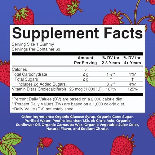MARYRUTH'S Vitamin D3 Gummies, Adults & Kids Vitamin D, 60 Servings, Vegan | 2 Month Supply, Immune Support Supplement, 1000IU for Bone Health & Muscle Function, Vegan, Non-GMO, Gluten Free, 60 Count