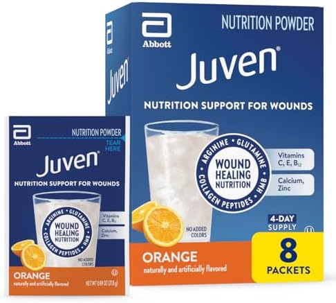 Juven Therapeutic Nutrition Drink Powder Including Collagen Peptides, Amino Acids, and HMB for Wound Healing Support, Orange, 48 Packets
