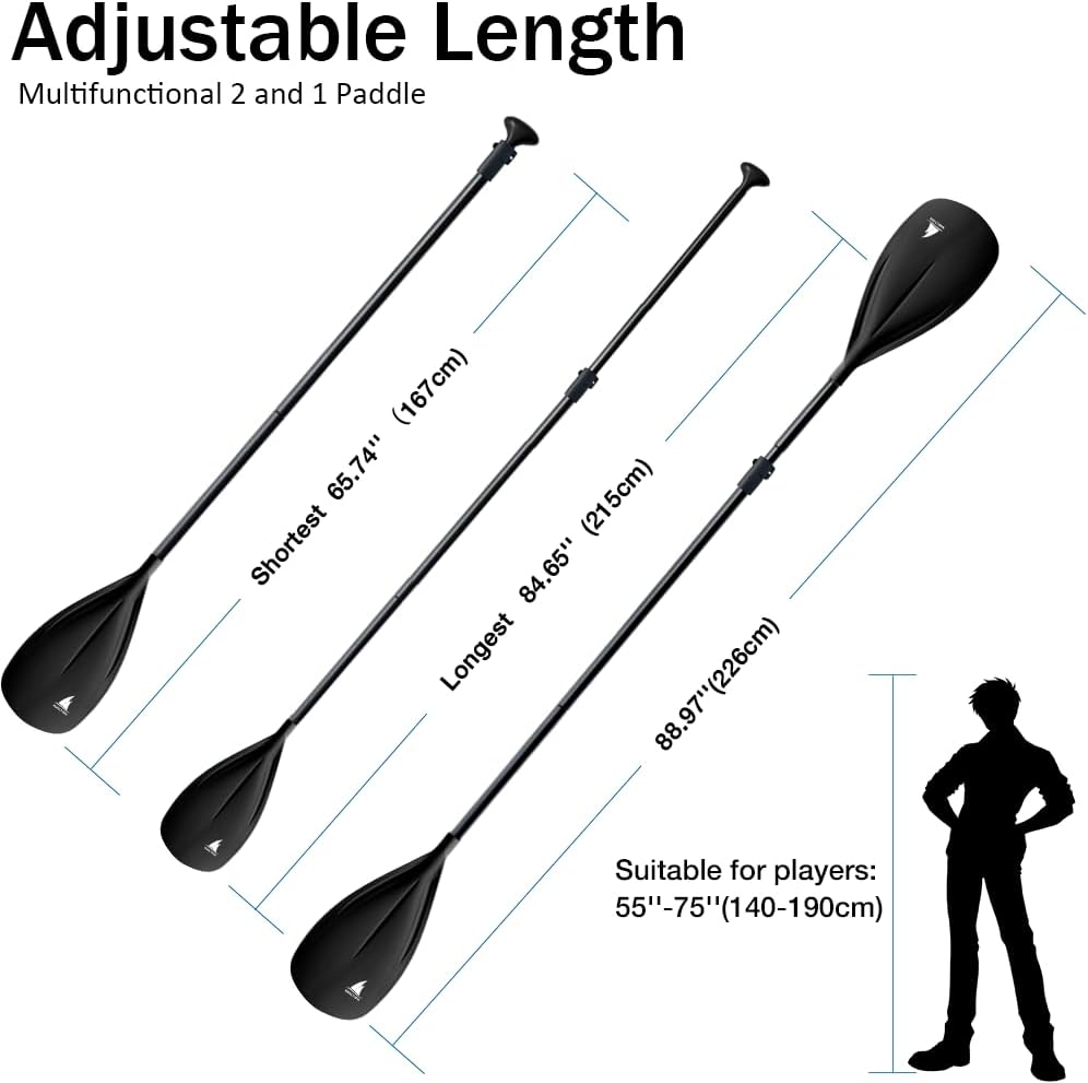 Karltion SUP Paddle - 3-Piece Adjustable Aluminium SUP Paddle with Glass Fiber Blade for Surfing, Floating, Water Sports
