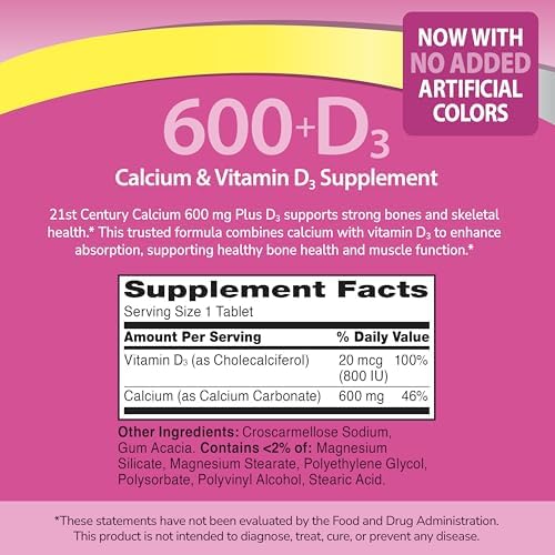 21st Century Calcium Plus D Supplement Tablet, 600 mg, 400 Count