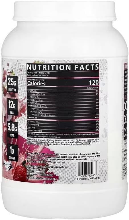 Nutrex Research IsoFit Chocolate Whey Isolate Protein Powder 100% Whey Protein Isolate | Muscle Recovery, Naturally High EAAs | Fast Absorbing, Easy Digestion | (Chocolate Shake 2lbs 30 Servings)