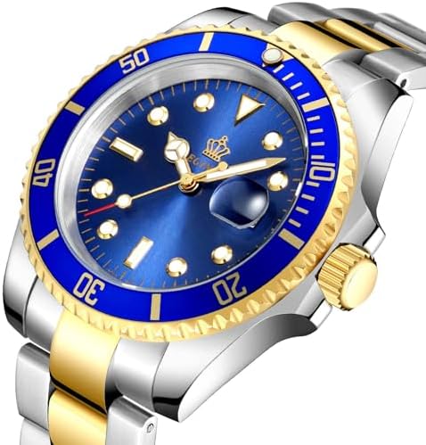 FANMIS Men's Two-Tone Stainless Steel Quartz Watch, Rotating Bezel and Date | Green Dial, Luminous Hands and Markers, Magnified Date Window, Fold-Over Safety Clasp, 30M Water Resistant for Everyday Wear.
