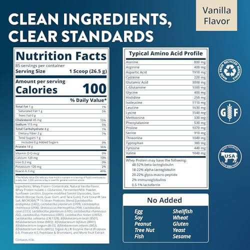 MRM Nutrition Whey Protein - Vanilla Flavored, BCAAs - 34 Servings | Microfiltered Whey Protein Isolate & Concentrate, 16 Different Probiotic Strains, & Digestive Enzymes, Gluten Free