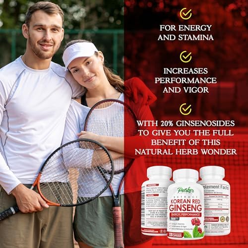 Korean Red Ginseng Extract, 1300mg Extract with Ginger Root and Black Pepper, 20% Ginsenosides Red Panax Ginseng Supplement, 120 Caps