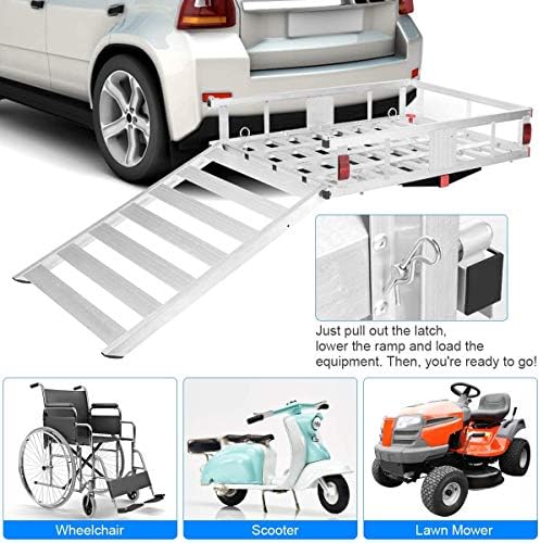 Goplus Hitch Cargo Carrier, 50"x29.5" Aluminum Wheelchair Scooter Mobility Carrier with Ramp, Trailer Hitch Mount Cargo Carrier for Truck SUV Van Car