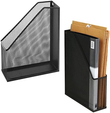 MyGift Wire Mesh Wall Mounted or Freestanding Document Rack, Magazine and File Holder, Set of 2, Black