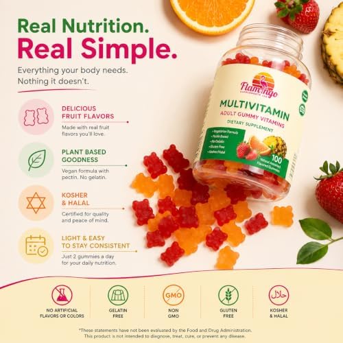 Flamingo Supplements Multivitamin Gummies | Vegan Friendly, Kosher Halal NO Gluten or Gelatin, no GMO| for Men