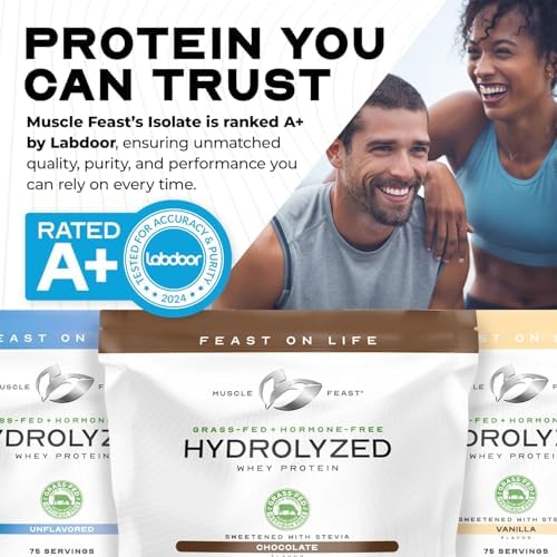 Muscle Feast Grass Fed Hydrolyzed Whey Protein Powder, Chocolate (2lb) | All Natural Hormone-Free, Hydro Whey Powder for Men and Women, Clean, Non-GMO, Delicious Hydrolyzed Protein Powder