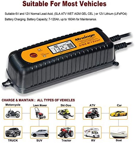 Smart Battery Charger, Mroinge 5A 6V/12V Automatic Battery Charger/Maintainer/Desulfator for Cars, SUVs, Trucks and More