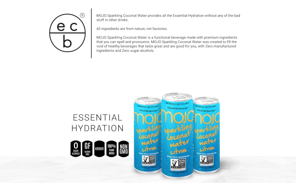 MOJO Zero Sugar Sports Drink, Coconut Water &amp;amp; Citrus, Electrolytes &amp;amp; Vitamins, 12 Pack