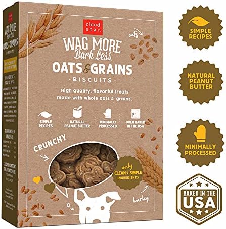 Cloud Star Wag More Bark Less - Dog Treats - Crunchy Biscuits - Oats & Grains Peanut Butter - 16 oz Box