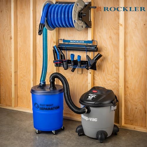 Rockler Wall Mount Vacuum Hose Reel Holds 40 ft 1-1/2 Inch Hose | Vacuum Hose Reel – Organized Hose Storage – Wall Mount Reel – Holds 40 ft