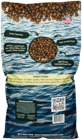 Natural Waterscapes Game Fish Food Variety | Pond and Lake Fish Food Pellets | 22 lb Bag | Feed to Bass, Bluegill, Trout, Catfish