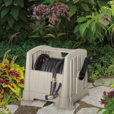 Garden Hose Reel Cart Suncast CPLPPJ100DT Hideaway with 100-Foot Hose Capacity, Heavy Duty Resin Portable. Perfect for Patio & Poolside Cleaning