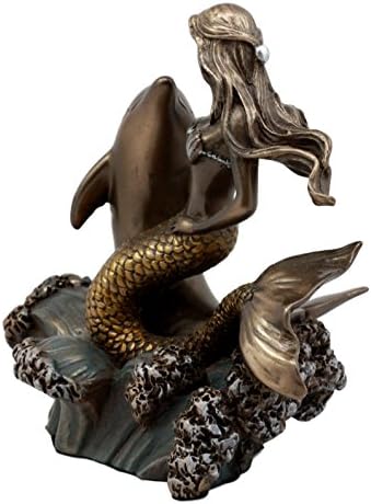 Ebros Atlantis Mermaid Embracing Dolphin by Ocean Waves Statue 4.5" L Art Nouveau Nautical Mermaid Decorative Figurine