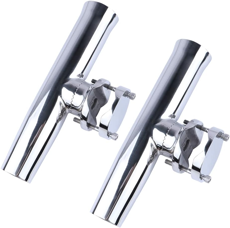 (2X) 316 Stainless Tournament Style Boat Fishing Holder Clamp on Fishing Rod Holder for Boat 1-1/4" to 2" Rail Gimbal Pin at Bottom