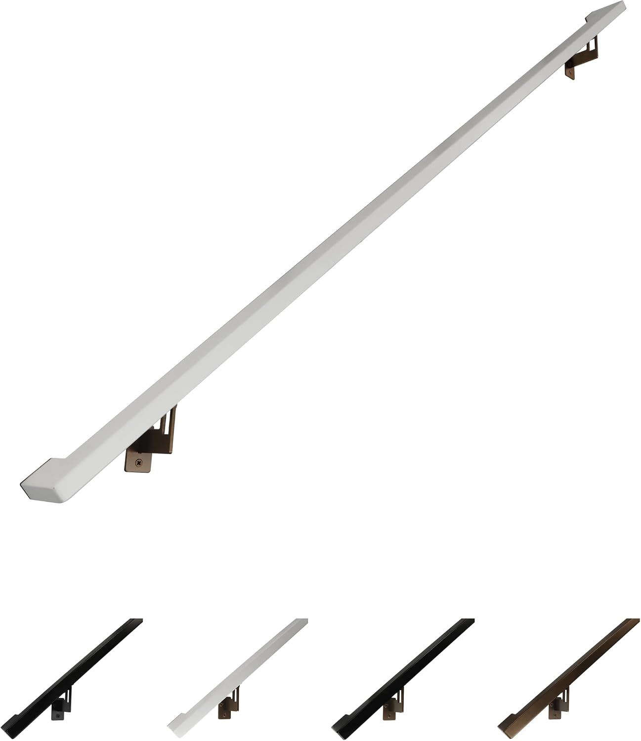Modern Aluminum Handrail Grab Bar Kit, Adjustable Steel Brackets Included, Returns to Wall, Powder Coated Finish (Black, 4 Foot Handrail Set)