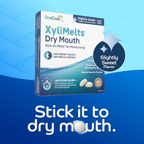 Oracoat XyliMelts for Dry Mouth Night Time or Day - Moisturizing Dry Mouth Adhering Discs, Sugar Free with Xylitol, 40 Count, Slightly-Sweet Flavor