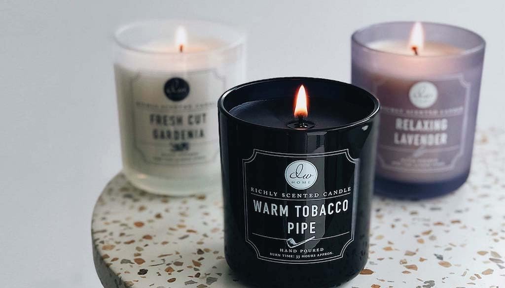 DW Home Warm Tobacco Pipe Scented Candles, 15 oz Large Double Wick Jar, Up to 56 Hour Burn Time, Strong Long Lasting Woodsy Fragrance, Gifts for Men & Women