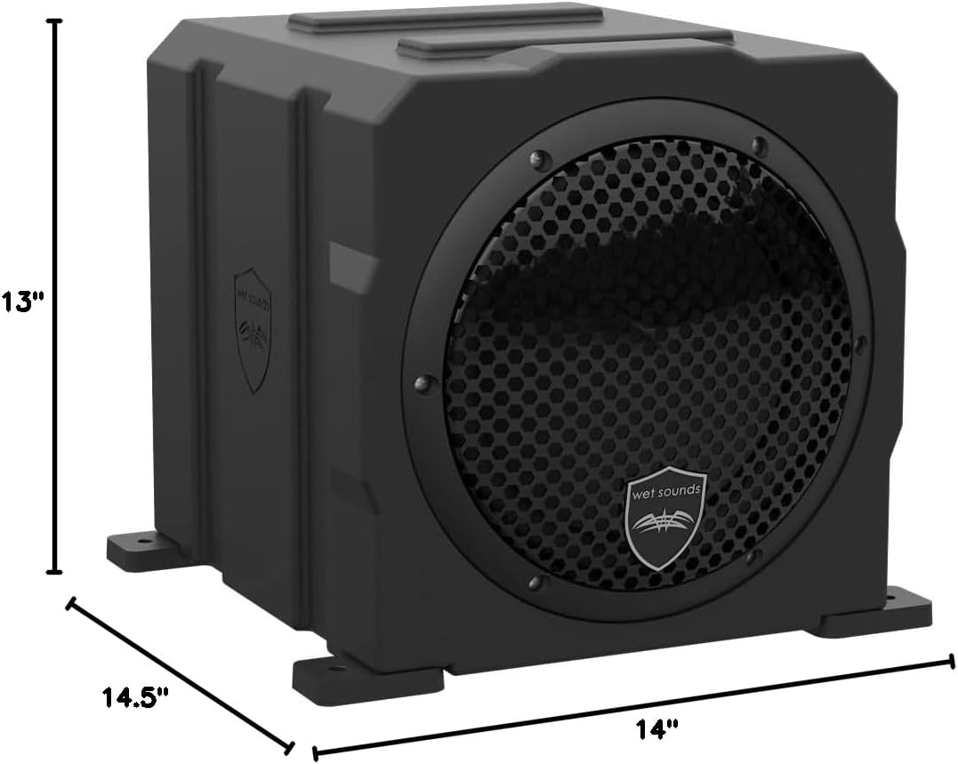 Wet Sounds | Stealth AS-8 | High Efficiency, 8" Active Marine Powered Subwoofer with Built-in 350 Watt Amp | Remote Level Control Included (Black)