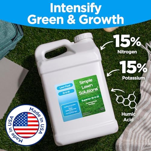 Superior 15-0-15 Liquid Lawn Fertilizer - Lawn Food for Growth & Green - Nitrogen, Potassium, Humic, Fish & Seaweed - Any Grass Type- Simple Lawn Solutions - All Season- Attached Sprayer (32 Ounce)