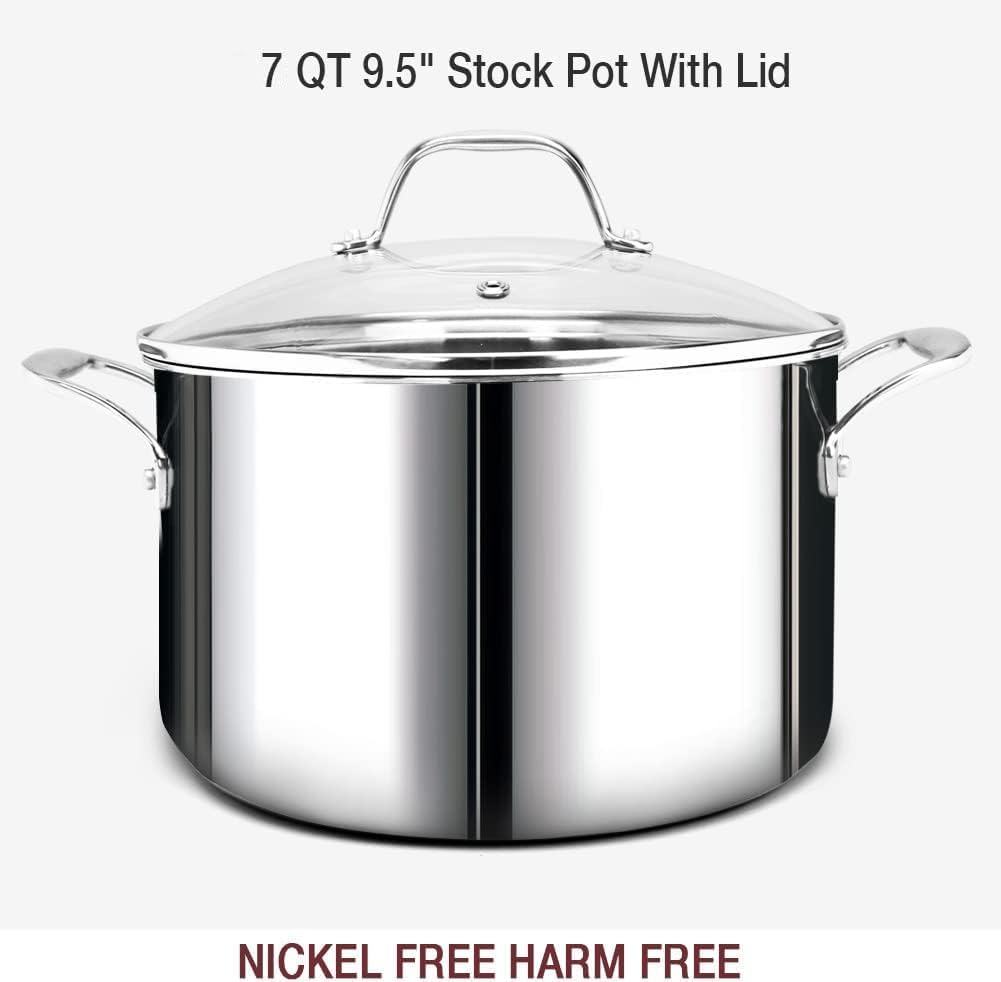 HOMICHEF 14-Piece Nickel Free Stainless Steel Cookware Set Whole-Clad 3-Ply - Mirror Polished Pots And Pans Set - Healthy Cookware Set With Steamer
