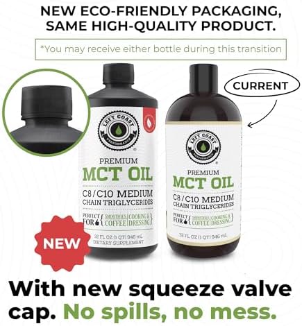 100% Coconut MCT Oil Liquid, 32 Fl Oz | MCT Oil C8 C10 for Sustained Mental Energy & Focus - Support Great for Smoothies Salads Coffee - Palm Free, Keto Friendly