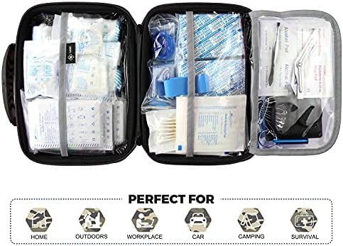Compact First Aid Kit (228pcs) Designed for Family Emergency Care. Waterproof EVA Case and Bag is Ideal for The Car, Home, Boat, School, Camping, Hiking, Office, Sports. Protect Your Loved Ones. Red