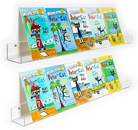 NIUBEE 24”Acrylic Floating Bookshelves for Kids Wall Shelves 2 Packs | Premium Acrylic 50% Thicker with Screwdriver Clear Bathroom Extra-Large Storage Shelves Display Organizer