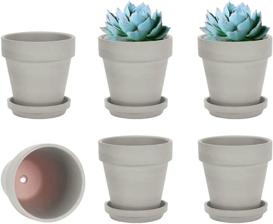 vensovo 4 Inch Terracotta Plant Pots with Saucer - 6 Pack Clay Flower Pots with Drainage, Great for Plants, Crafts, Wedding Favor