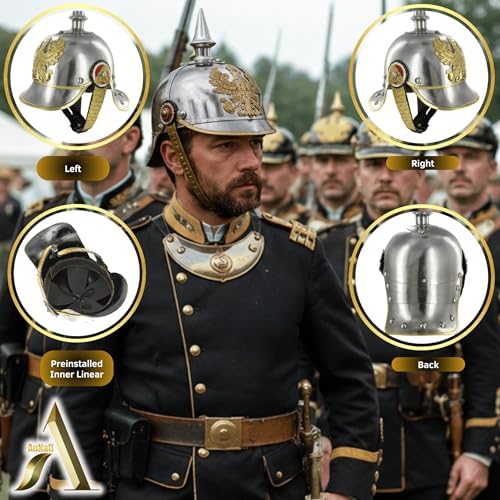 AnNafi® German Pickelhaube Military Helmet, Steel Imperial Prussian Officer Spiked, WWI & WWII Helmets Replica