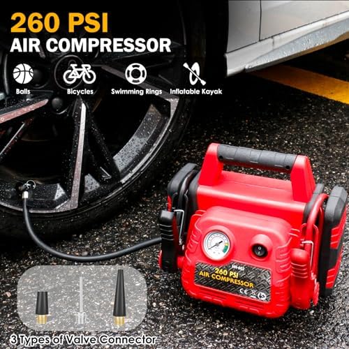 Car Battery Jump Starter-1000Amp 12V Lead-Acid Battery Jump Box with 260PSI Air Compressor, 10000 mAh Portable Power Station