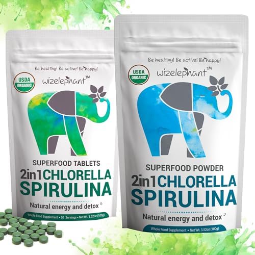 Chlorella Spirulina Powder Organic | Super Greens Powder and Smoothie Mix | Rich in Chlorophyll for Immune Support and Energy | Raw Vegan Protein