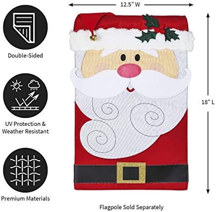 Evergreen Flag Embellished Santa Claus Christmas Applique Garden Flag - 12.5 x 18 Inches Outdoor Decor for Homes and Gardens
