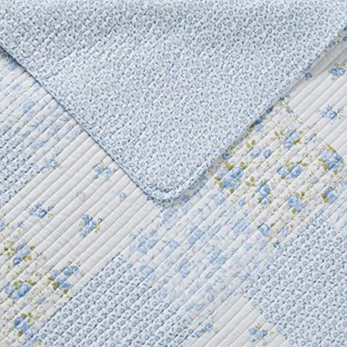 Laura Ashley - Queen Quilt Set, Cotton Reversible Bedding with Matching Shams, Bedroom Decor Ideal for All Seasons (Kenna Blue, Queen)