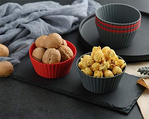 12 Pack Reusable Nonstick Jumbo Silicone Baking Cups, Cupcake and Muffin Liners, 3.8 Inch Large Size, Red and Gray Colors, Round