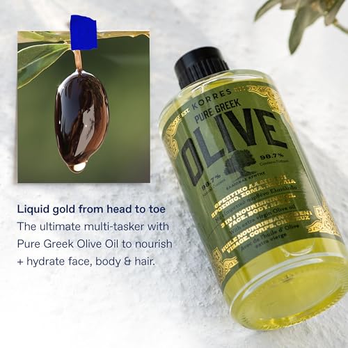 KORRES Extra Virgin Olive Oil for Face, Hair & Body, Moisturizer 3.38 Fl Oz | For Dry Skin and Hair, Pure, Greek Cold Pressed Olive Oil