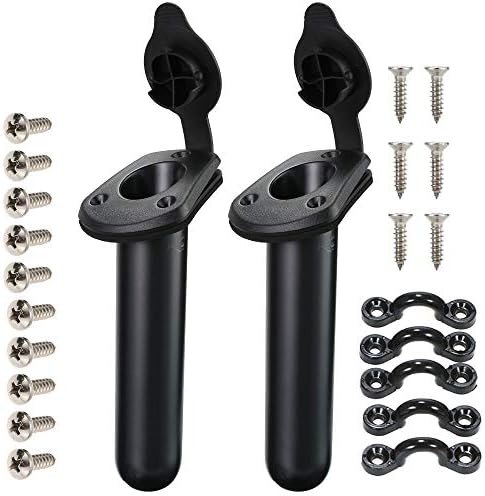 2 Pack Kayak Deck Flush Mount Fishing Rod Holders and Cap Cover for Boat, Canoe and Tackle Accessory Tool