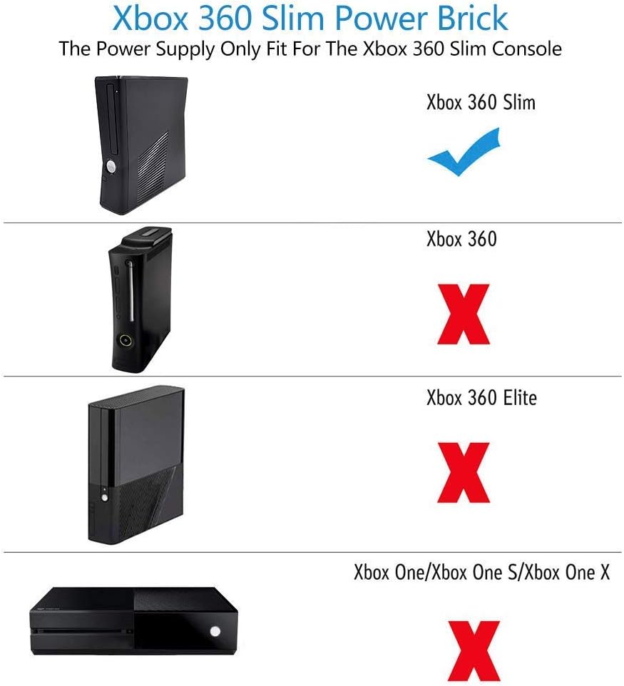 Xbox 360 Slim Power Supply, Quiet AC Charger 100-240V Power Brick for Xbox 360 Slim ONLY