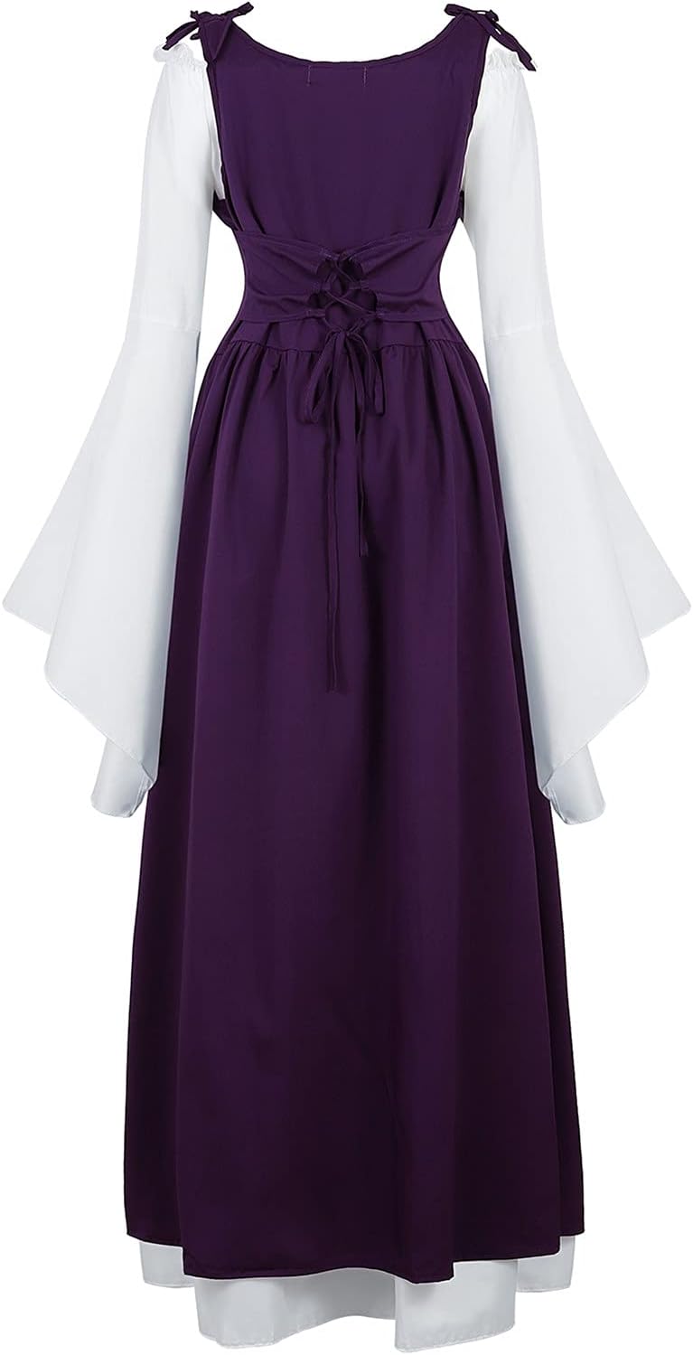 Kranchungel Renaissance Costume Women Dress: Flowy Long Sleeve Medieval Dress for Renaissance Faires & Medieval Festival