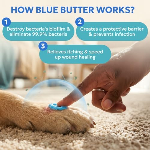 Blue Butter – Hot Spot Treatment for Dogs Cats | Dog Cat Wound Care | Skin Yeast Infections, Ringworm, Cuts, Rashes, First Aid Veterinary Strength Anti Itch Cream 4oz