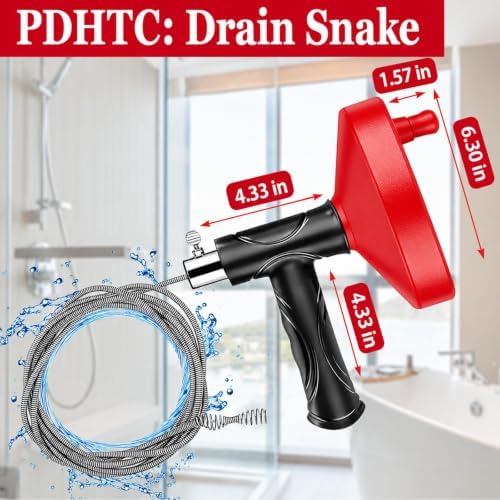 Drain Snake Auger, 33 Feet Plumbing Snake Drain Hair Clog Removal Tool, Heavy Duty Snake Auger