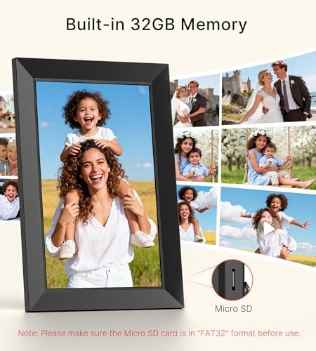 BIGASUO Digital Picture Frame, 10.1" Frameo Digital Frame WiFi with 32GB Memory, 1280x800 IPS Touch Screen