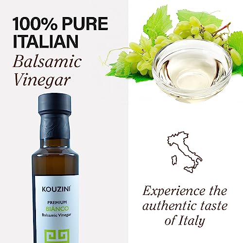 Kouzini Ultra-Premium Peach White Balsamic Vinegar, Aged, No Added Sugars or Preservatives, Ideal for Salads, Meats, Fish, Pizza, & Bread Dipping, Luxurious Balsamic Vinegar of Modena, 250ml
