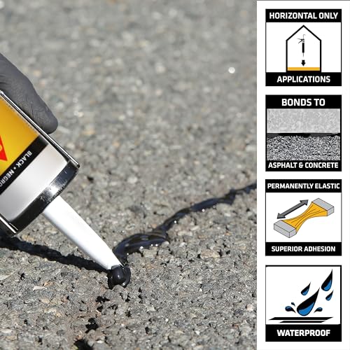 SIKA Sikaflex-410 Asphalt Sealant, Black, Self-Leveling Hybrid Sealant for Filling Cracks in Asphalt Driveways, Roadways