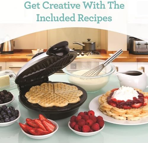 Euro Cuisine WM520 Heart Shaped Iron Waffle Maker - Eco-Friendly PTFE and PFOA Free Non Stick Plates, Perfect for V-Day & Special Occasions, 8-Inch