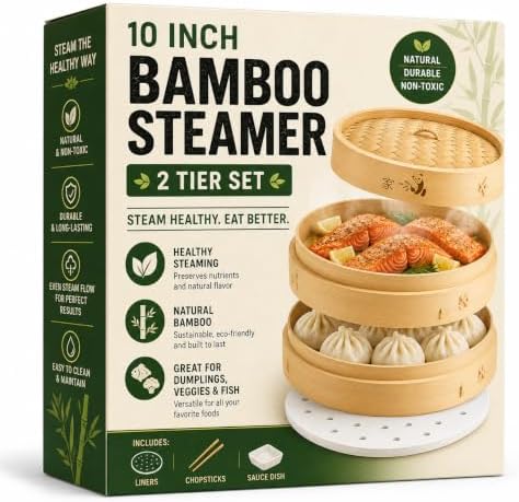 54-Piece Bamboo Steamer Basket Set, 10 Inch for Delicious, Authentic Meals