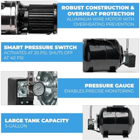 XtremepowerUS 1.6HP Water Transfer Pump w/Automatic Electronic Controller 1268GPH Shallow Well Pump Garden Booster Sprinkler Irrigation Lawn Farm