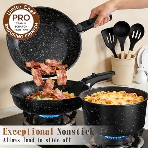 Umite Chef Non Stick Pots and Pans Set, 21 Pcs Ceramic Kitchen Cookware Set with Detachable Handle, Nonstick Healthy Induction Cookware, Dishwasher RV Cookware Set, Oven Safe, Stackable, Sage Green