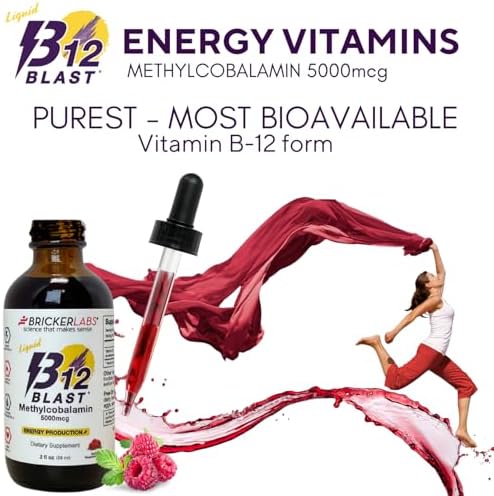 Bricker Labs B12 Blast Methylcobalamin 1000mcg, Great Tasting Sublingual Liquid Energy Vitamins -Vegan B12 Vitamins, Sustained Energy and Cellular Energy Supplement - 59-Day Servings
